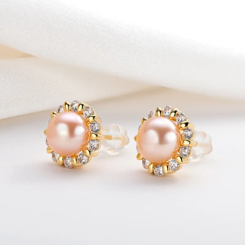 Flower Natural Freshwater Pearl Stud Earrings