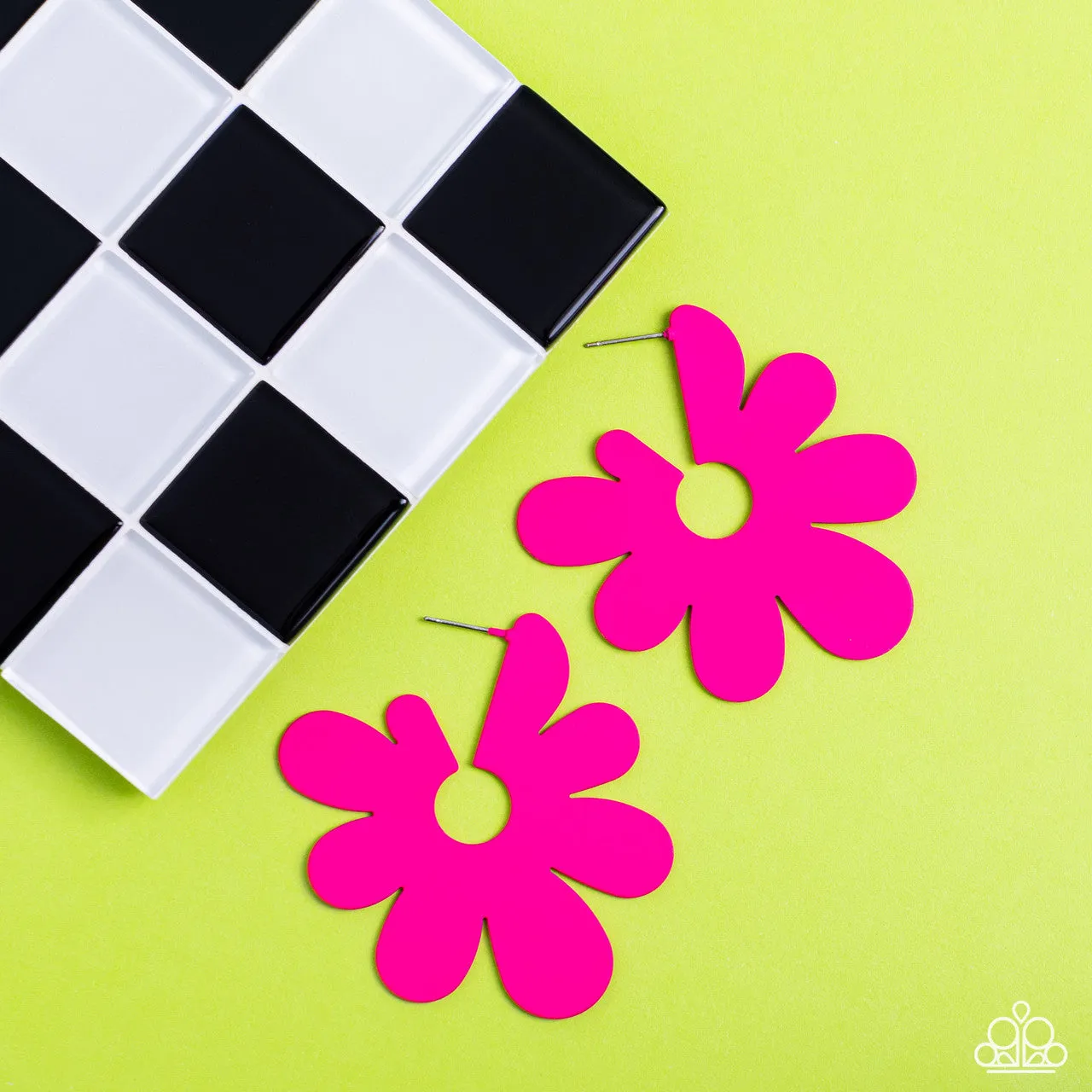 Flower Power Fantasy - Pink - Asymmetrical Flower Paparazzi Hoop Earrings
