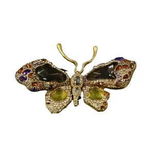 French Vintage Copper Alloy Brooch with Sparkling Rhinestones