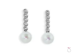Freshwater Cultured Pearl & Diamond Drop Earrings .20ct in 14K