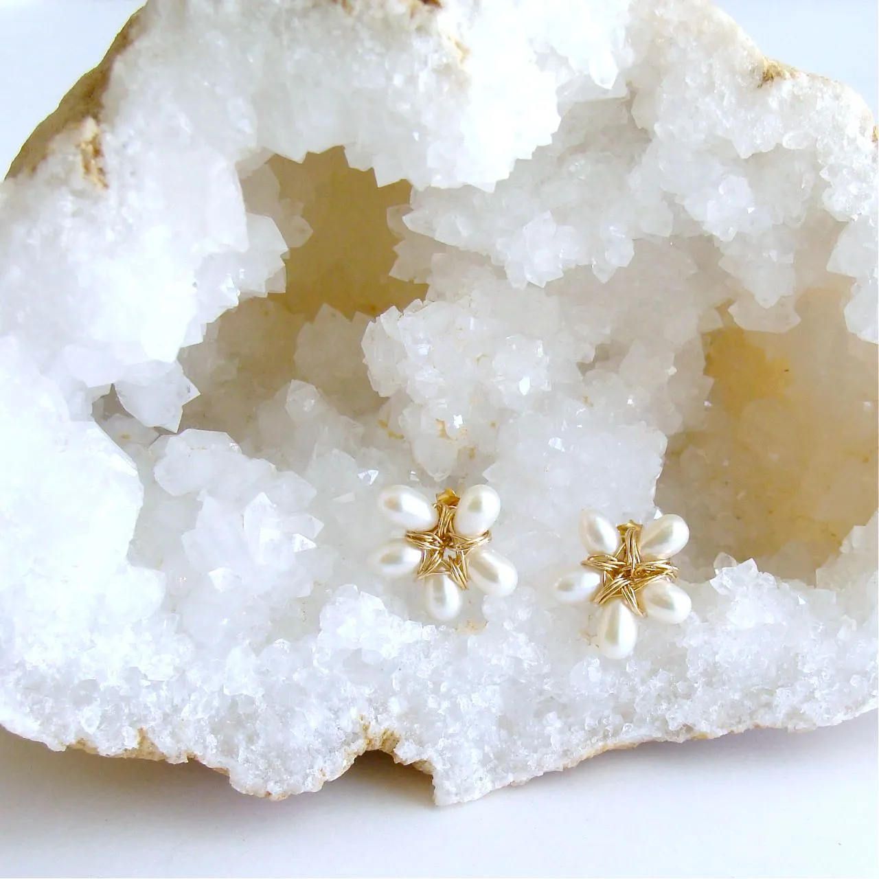 Freshwater Pearl Flower Post Style Earrings - Tippi Post Earrings