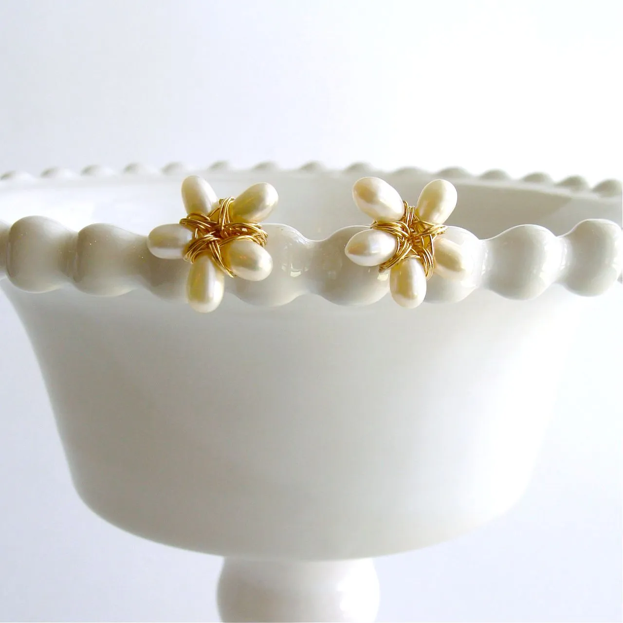 Freshwater Pearl Flower Post Style Earrings - Tippi Post Earrings