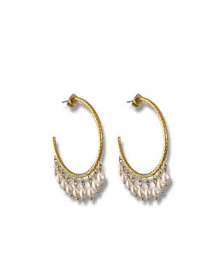 'Freya' Pearl Hoop Earrings