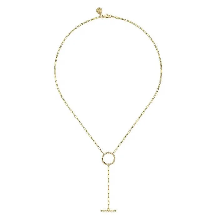 Gabriel & Co. 14K Yellow Gold Bujukan Circle and Bar Y-Knot Necklace with Hollow Paperclip Chain NK7126Y4JJJ