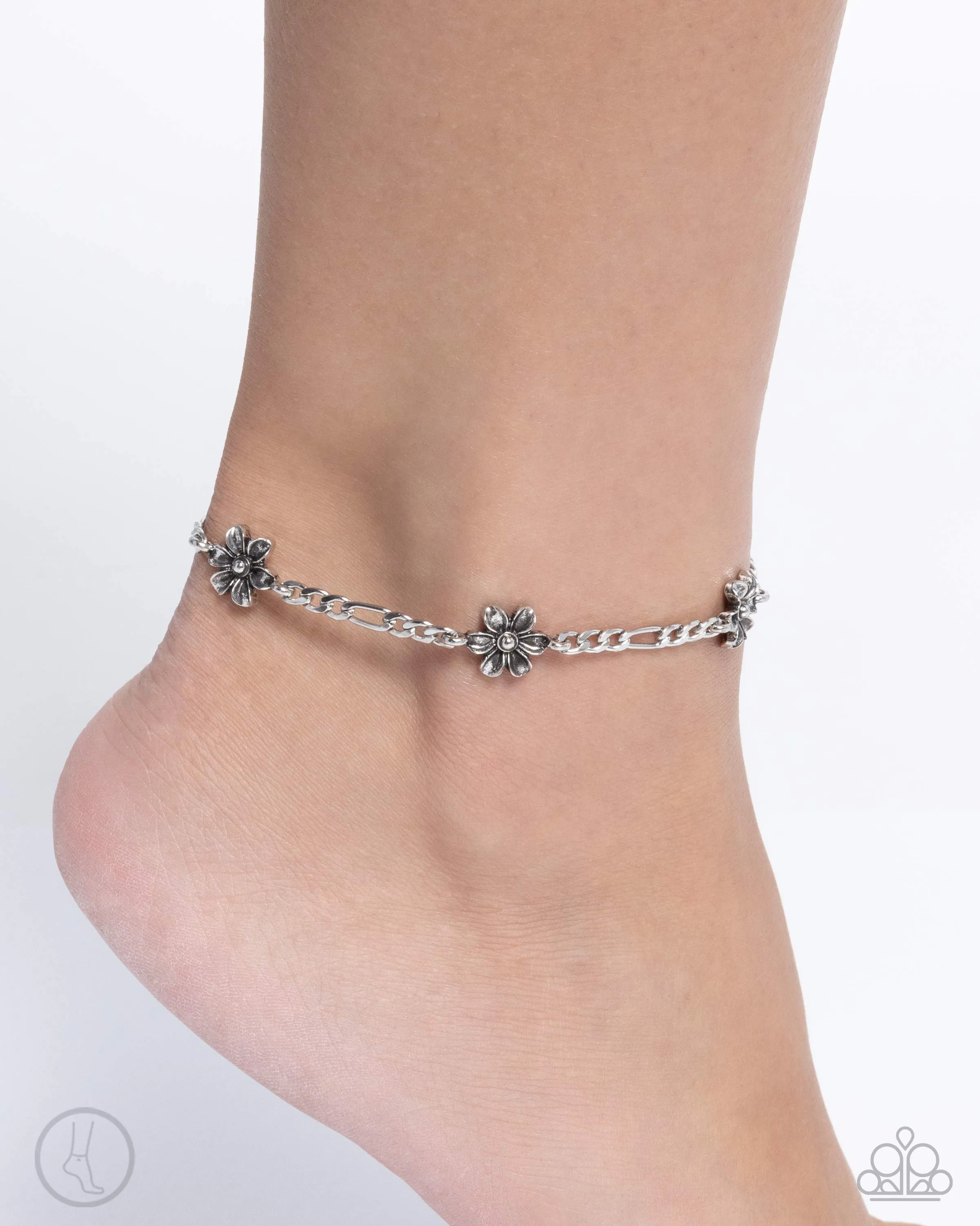 Gardening Gusto - Silver - Flower Paparazzi Anklet
