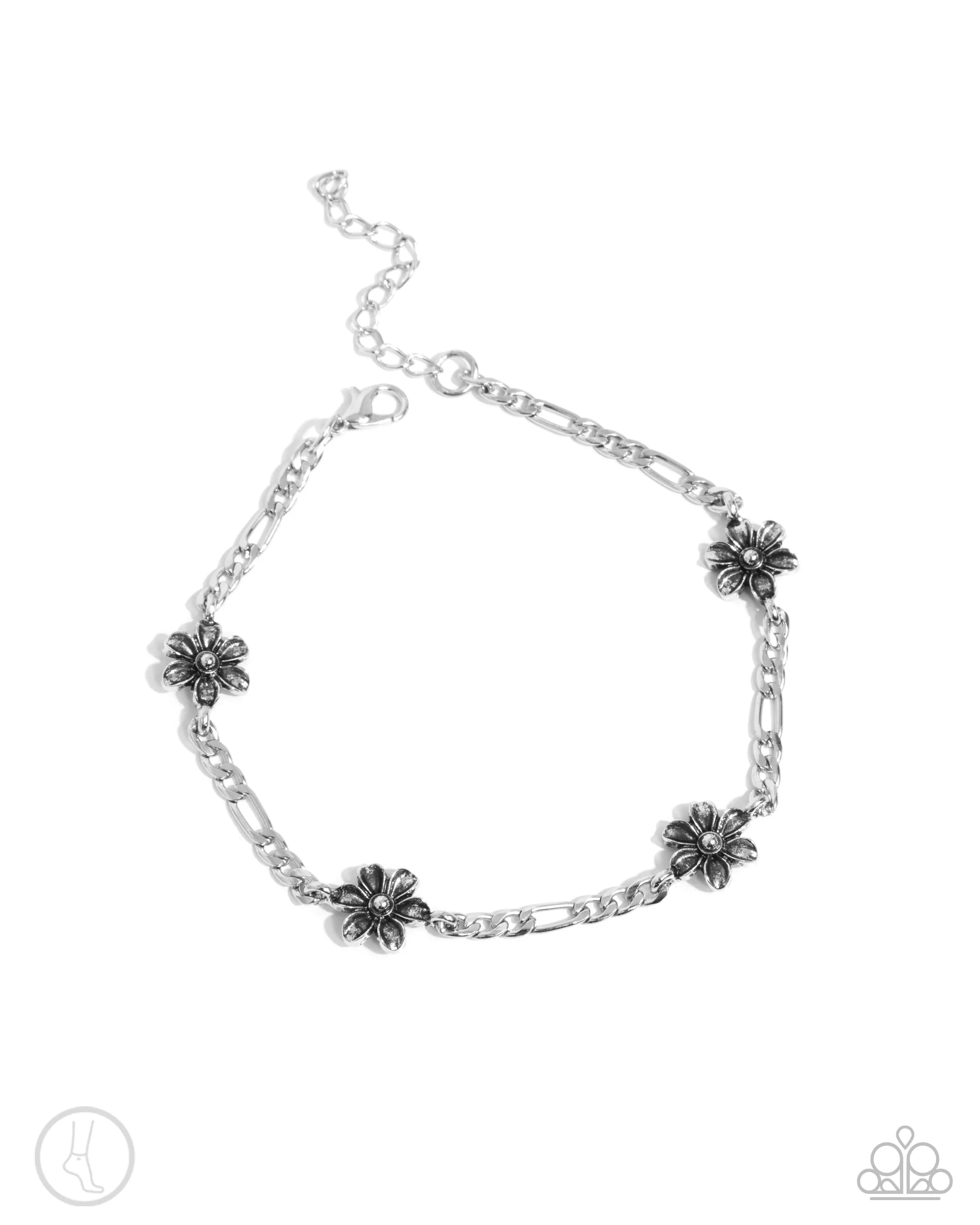 Gardening Gusto - Silver - Flower Paparazzi Anklet