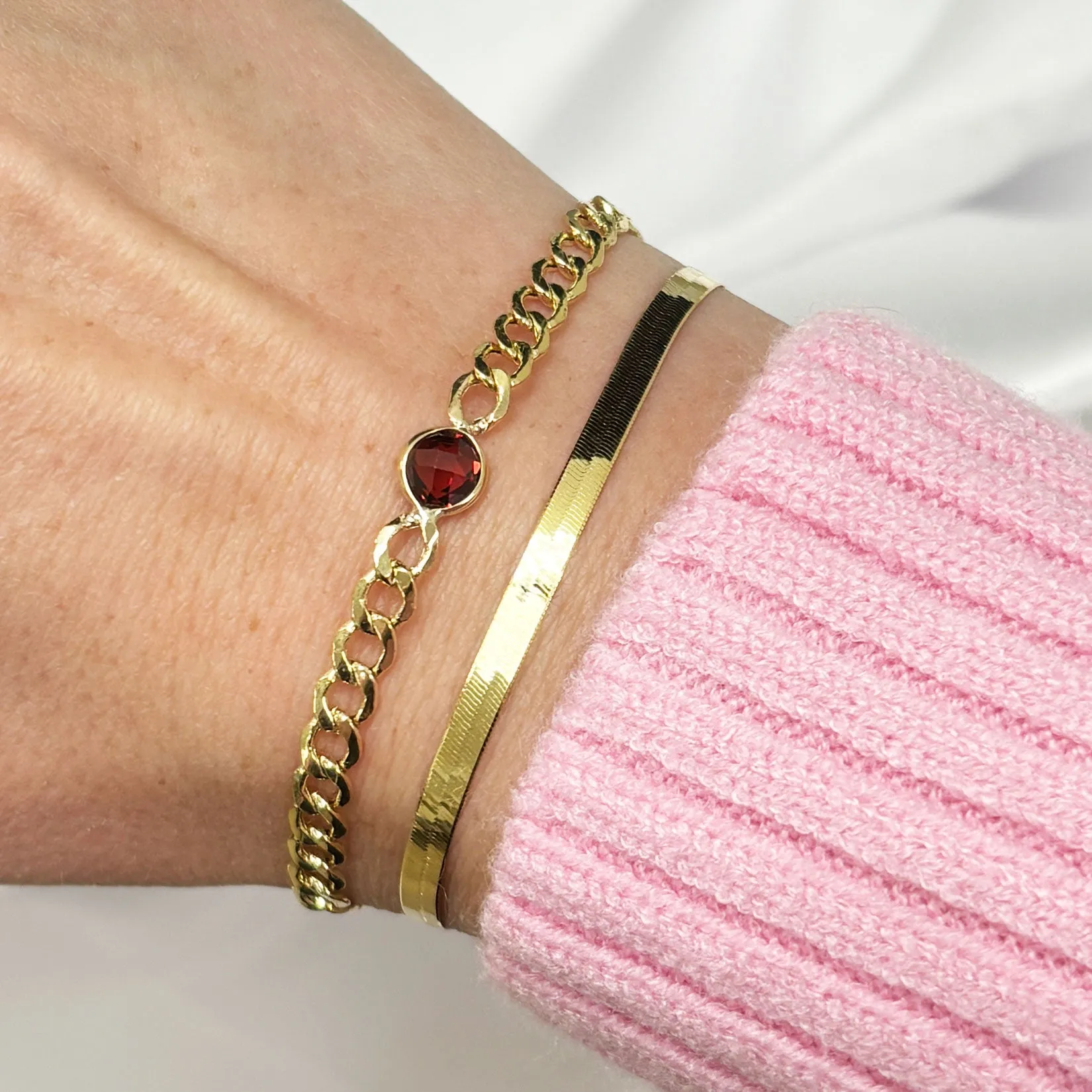Garnet Bezel Curb Bracelet