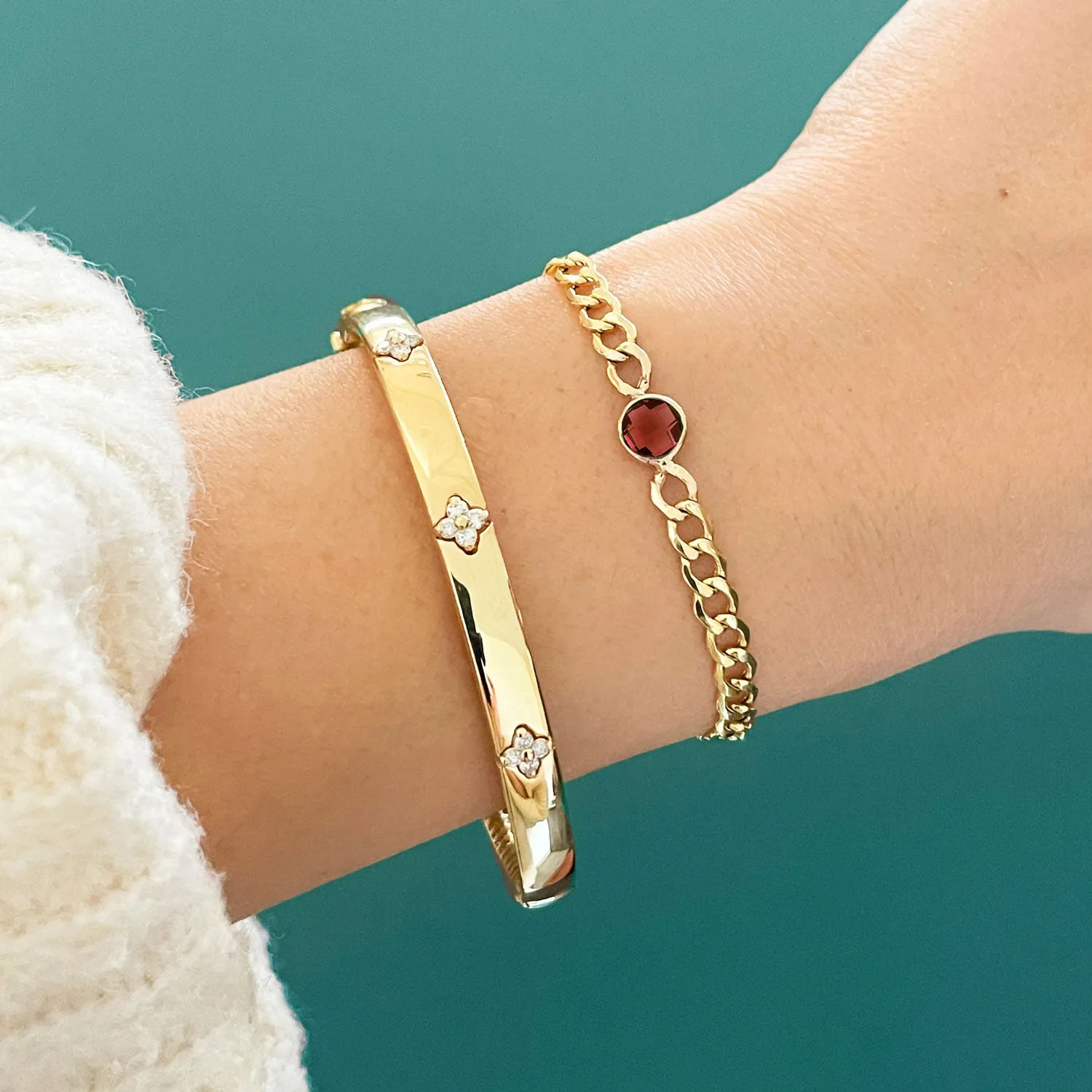 Garnet Bezel Curb Bracelet