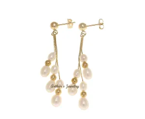GENUINE FRESH WATER PEARL DANGLE EARRINGS SOLID 14K YELLOW GOLD