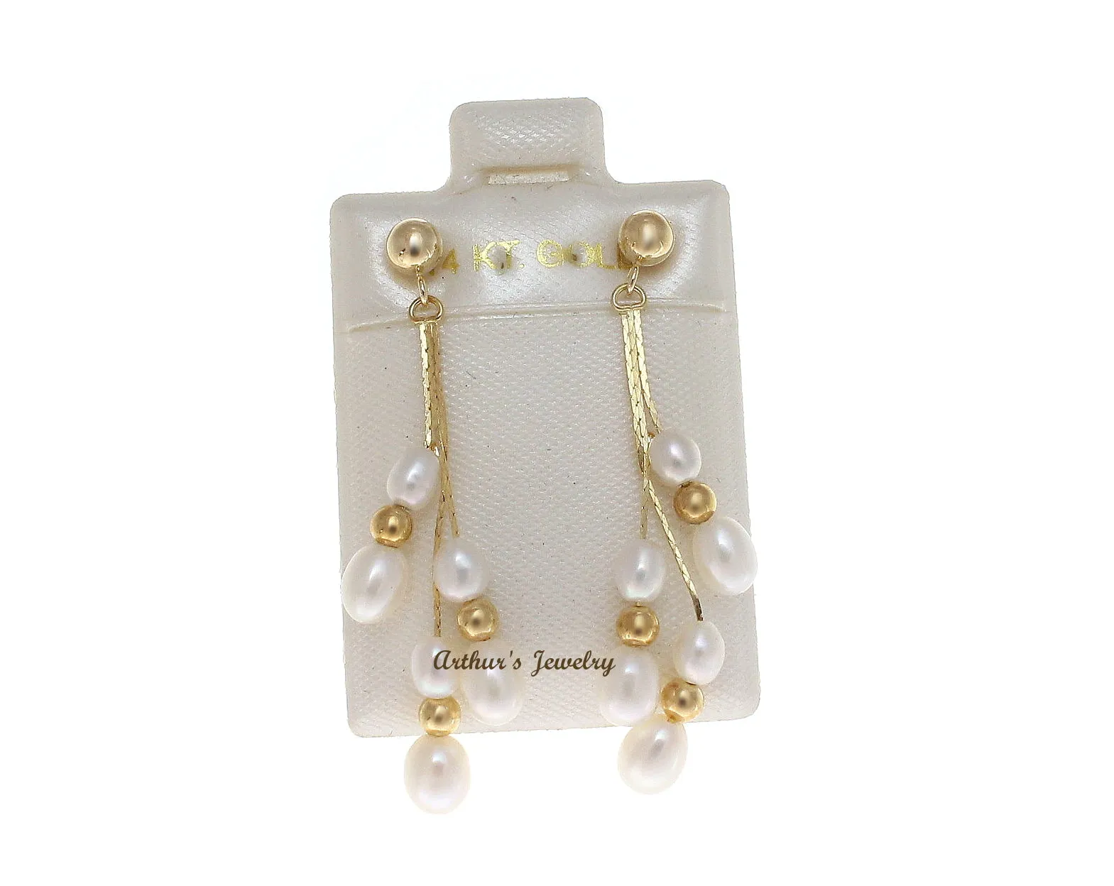 GENUINE FRESH WATER PEARL DANGLE EARRINGS SOLID 14K YELLOW GOLD