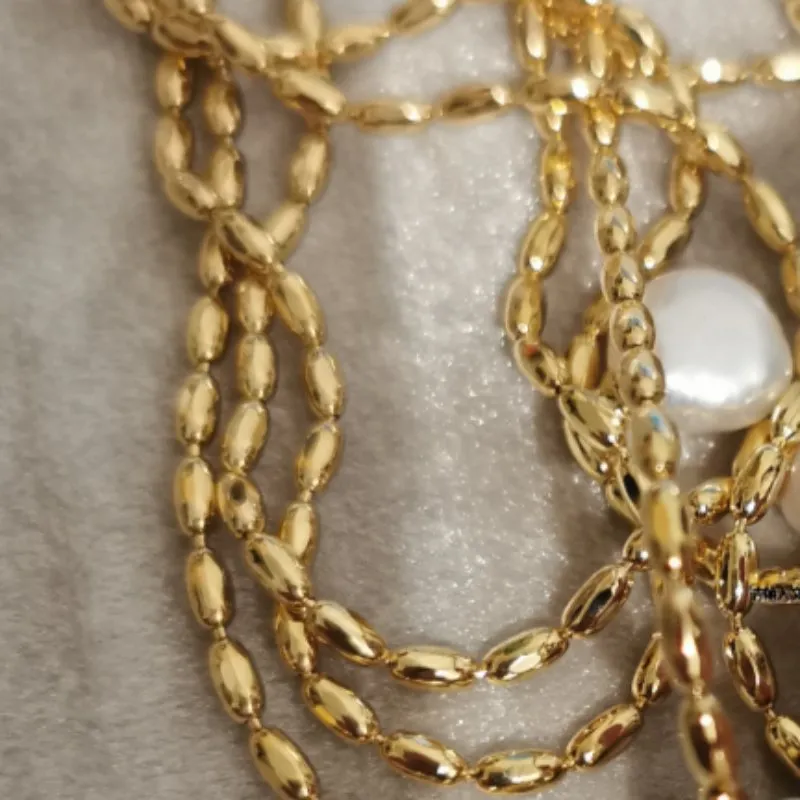 Genuine Pearl Choker Necklace 18K Gold Beads Women Wedding Jewelry