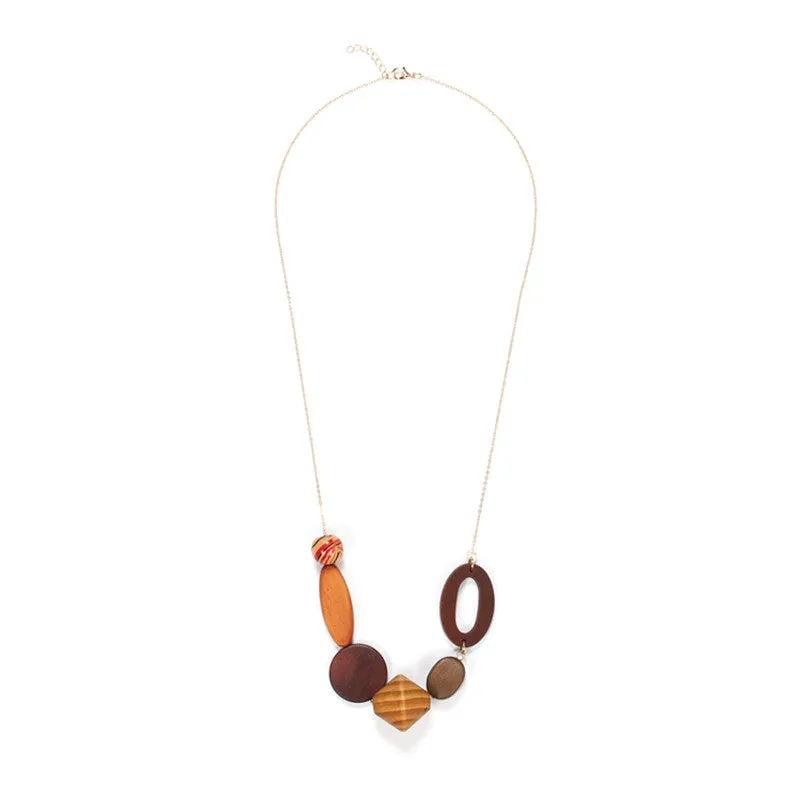 Geometric Long Wood Necklace