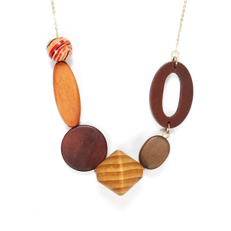 Geometric Long Wood Necklace