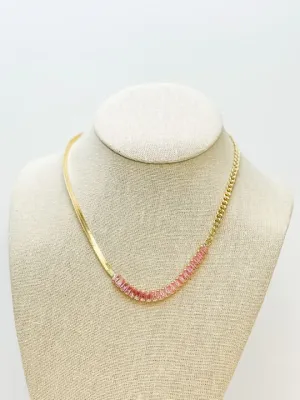 Geometric Pink Stone Chain Necklace