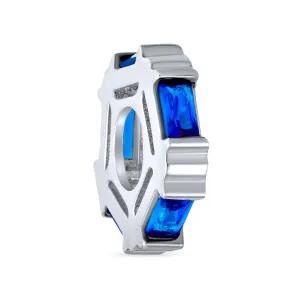 Geometric Royal Blue CZ Charm Bead Sterling Silver for European Bracelets