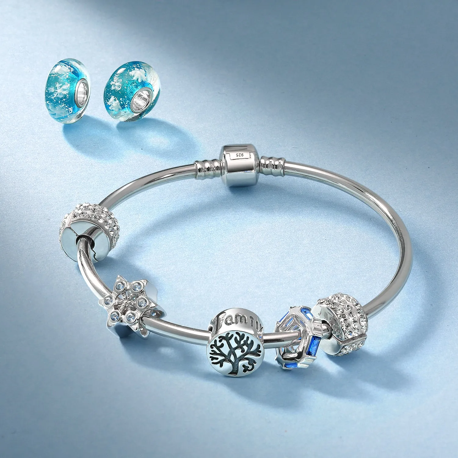 Geometric Royal Blue CZ Charm Bead Sterling Silver for European Bracelets