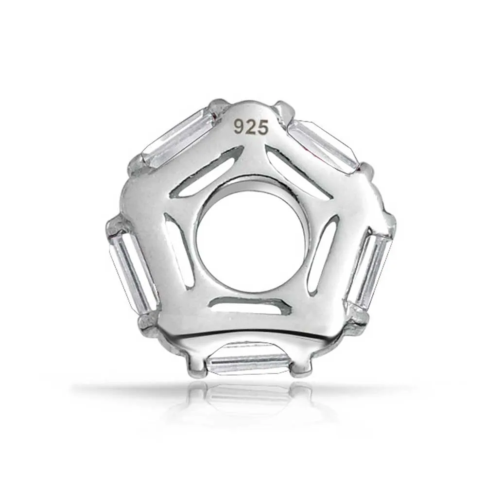 Geometric Royal Blue CZ Charm Bead Sterling Silver for European Bracelets