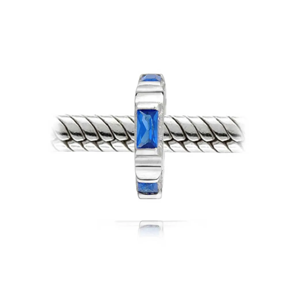 Geometric Royal Blue CZ Charm Bead Sterling Silver for European Bracelets