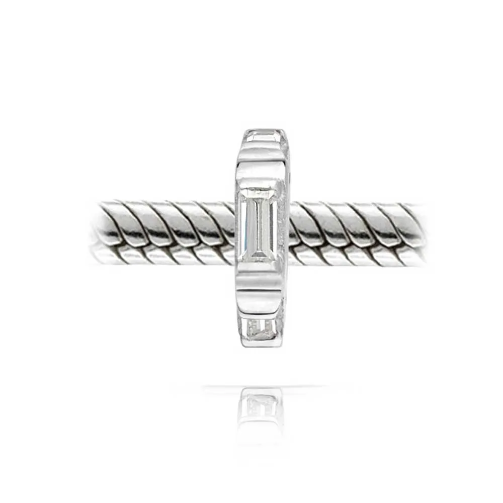 Geometric Royal Blue CZ Charm Bead Sterling Silver for European Bracelets