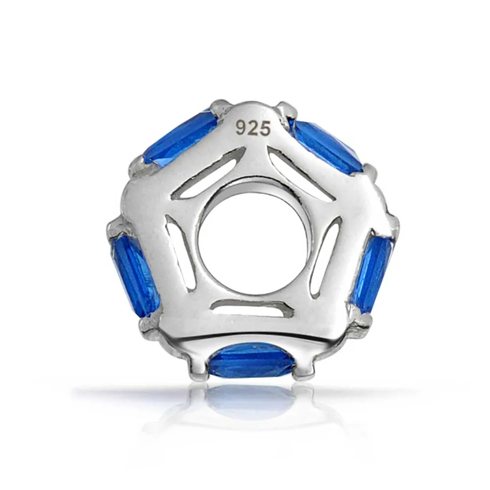 Geometric Royal Blue CZ Charm Bead Sterling Silver for European Bracelets