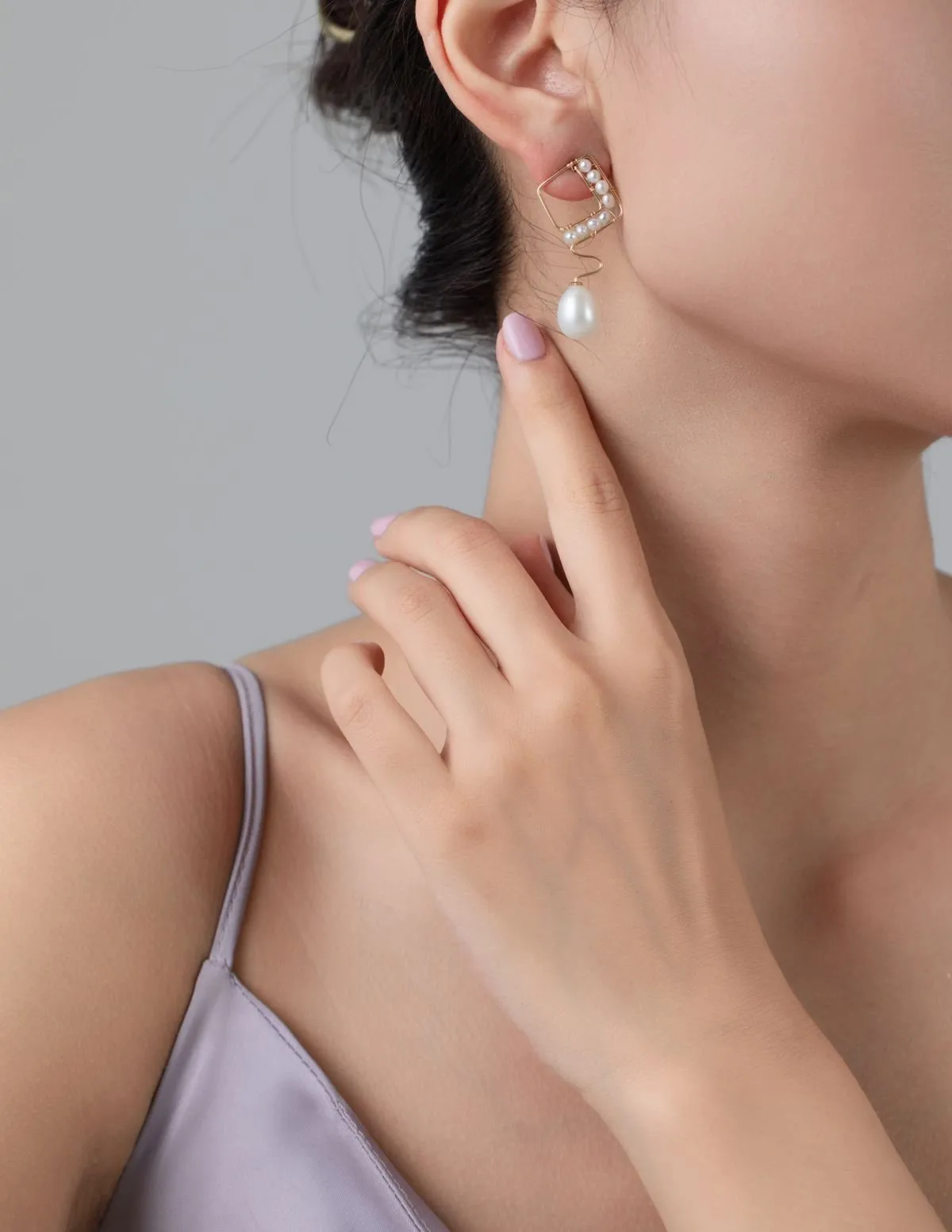 Geometric Series Wave Pearl Teardrop Earrings