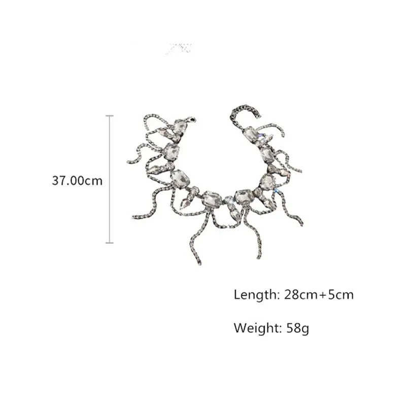 Geometric Square Crystal Choker Necklaces for Women Long Tassel Clavicle Chain Necklaces Statements Jewelry Gifts