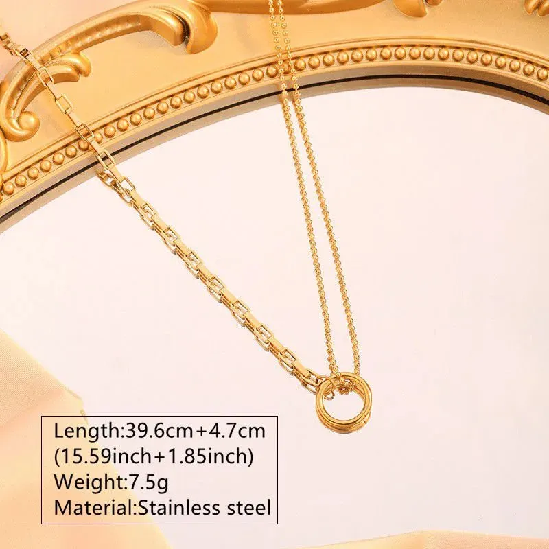 Geometric Style Round 304 Stainless Steel 18K Gold Plated Chain Jewelry Set