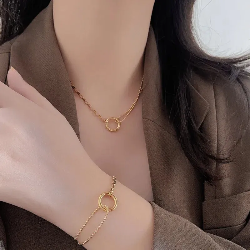 Geometric Style Round 304 Stainless Steel 18K Gold Plated Chain Jewelry Set