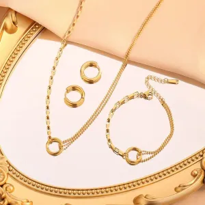 Geometric Style Round 304 Stainless Steel 18K Gold Plated Chain Jewelry Set