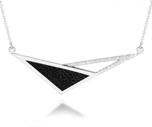 Geometric Triangle Leather Inlay Crystal Necklace