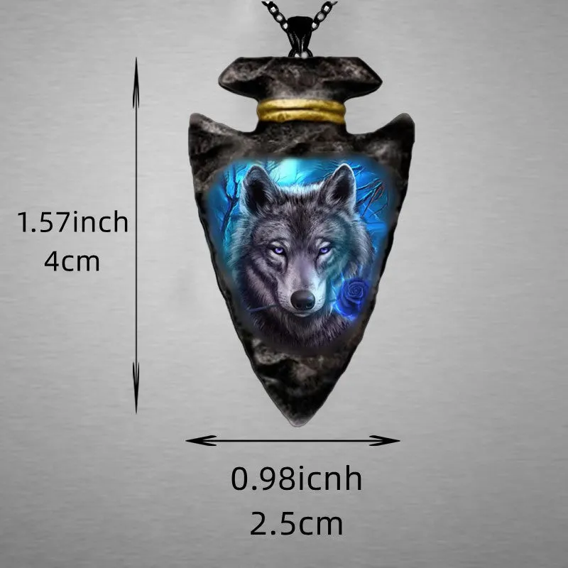 Geometric Triangle Rose Wolf Chain Pendant Necklace Punk Hip hop Men