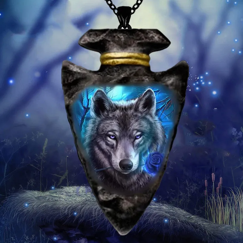 Geometric Triangle Rose Wolf Chain Pendant Necklace Punk Hip hop Men