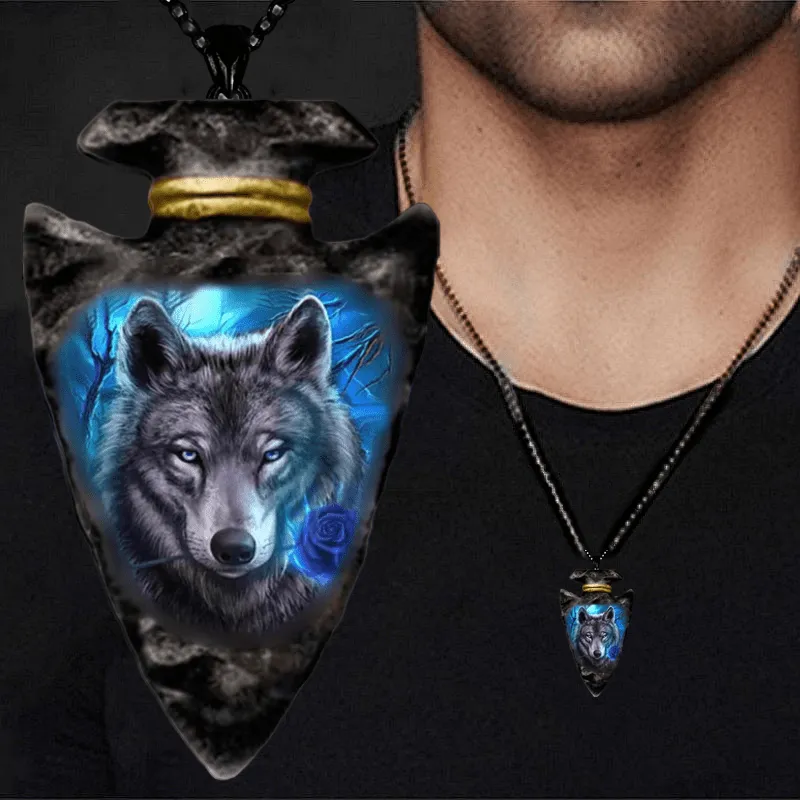 Geometric Triangle Rose Wolf Chain Pendant Necklace Punk Hip hop Men