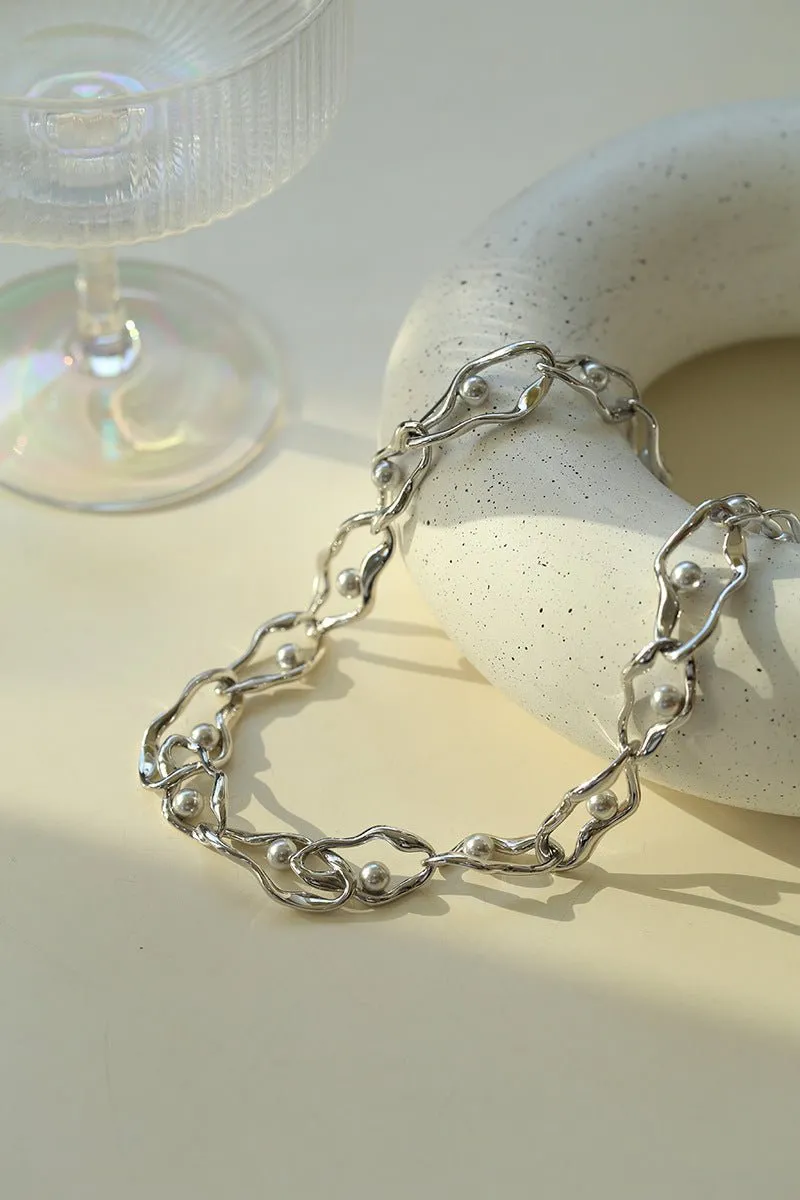 Geometric Twisted Grey Pearl Chain Necklaces