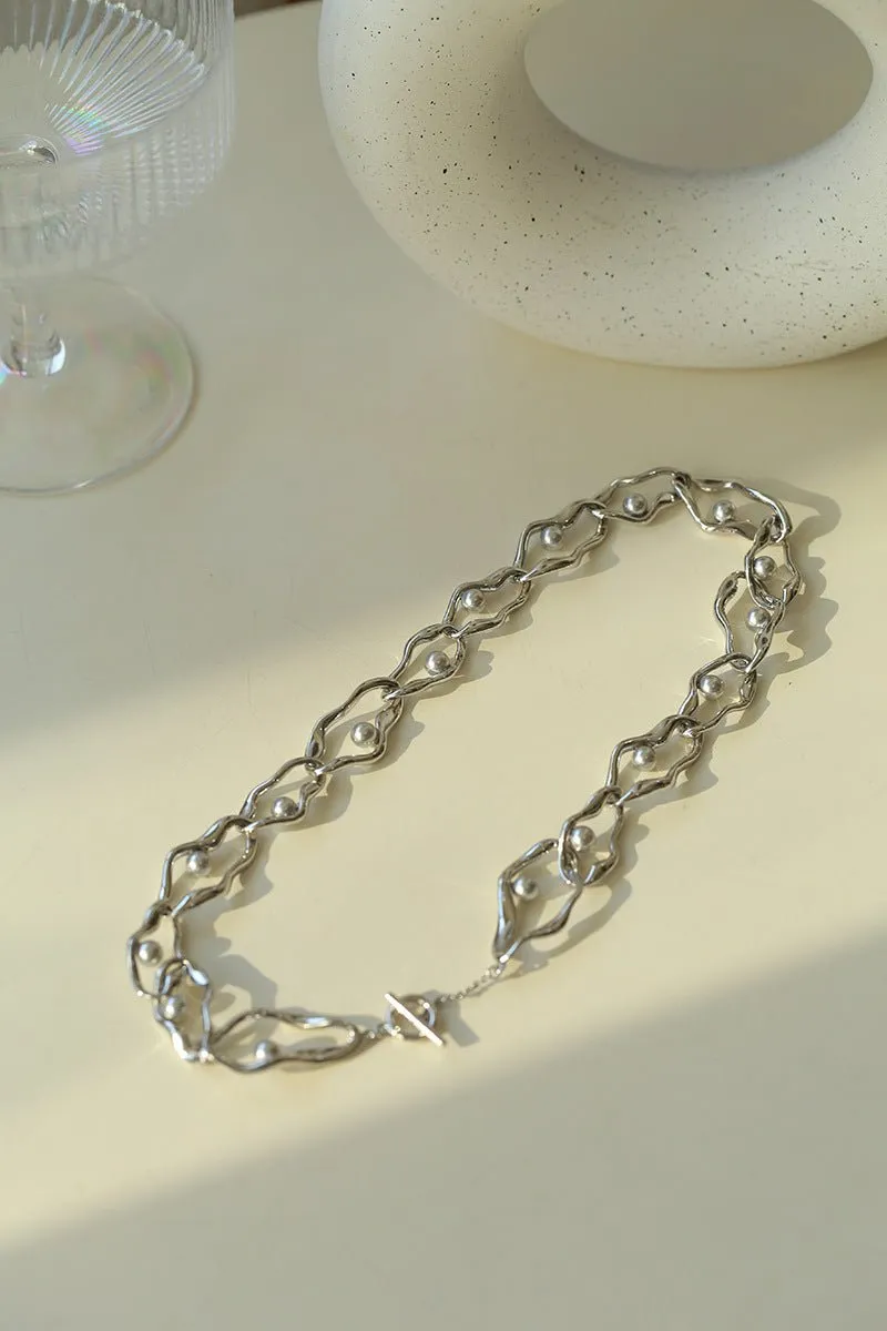 Geometric Twisted Grey Pearl Chain Necklaces