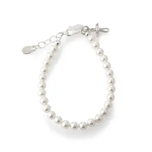 Girls Silver Pearl Baby Baptism Bracelet, 1st Communion Gift: Large 6-12 Years