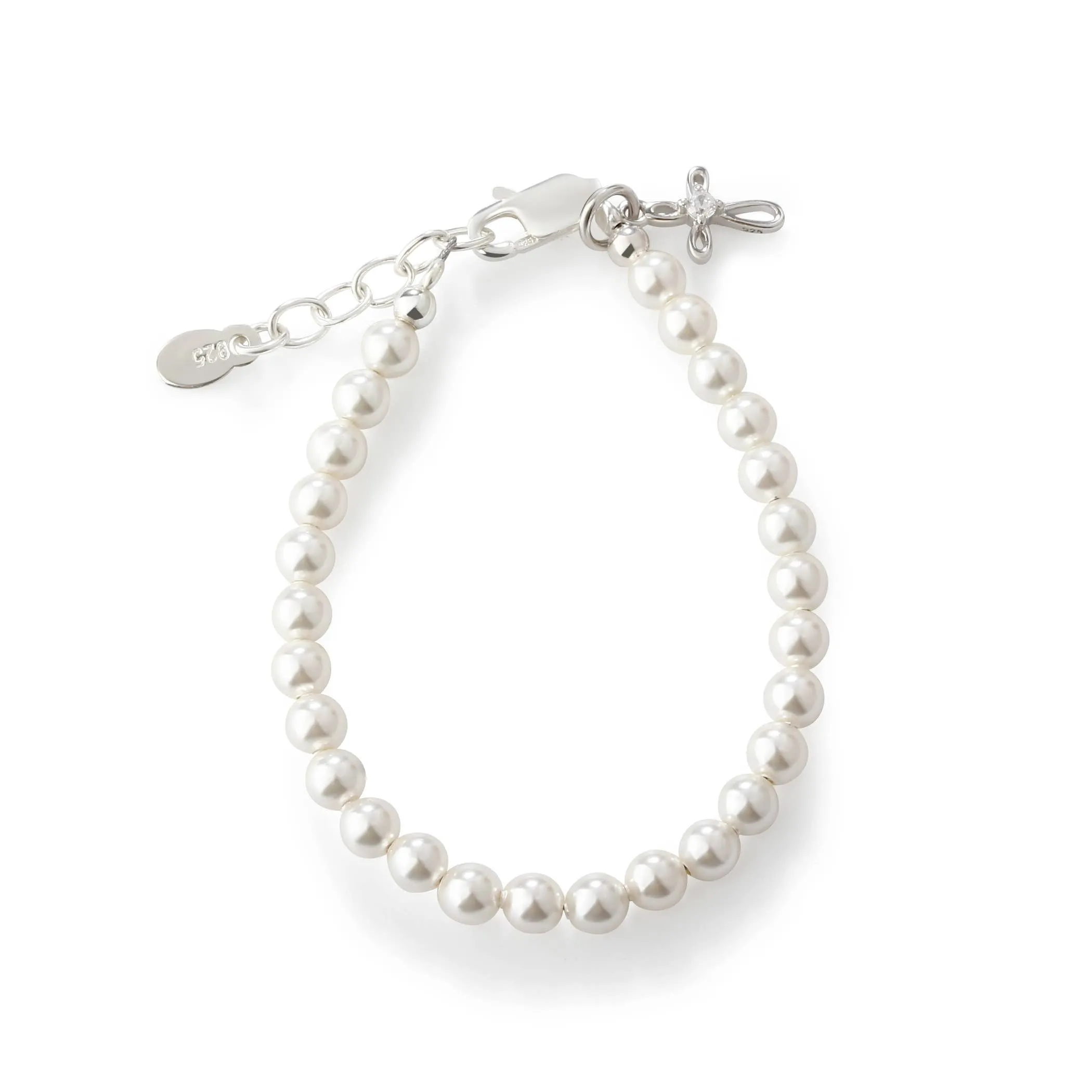 Girls Silver Pearl Baby Baptism Bracelet, 1st Communion Gift: Large 6-12 Years