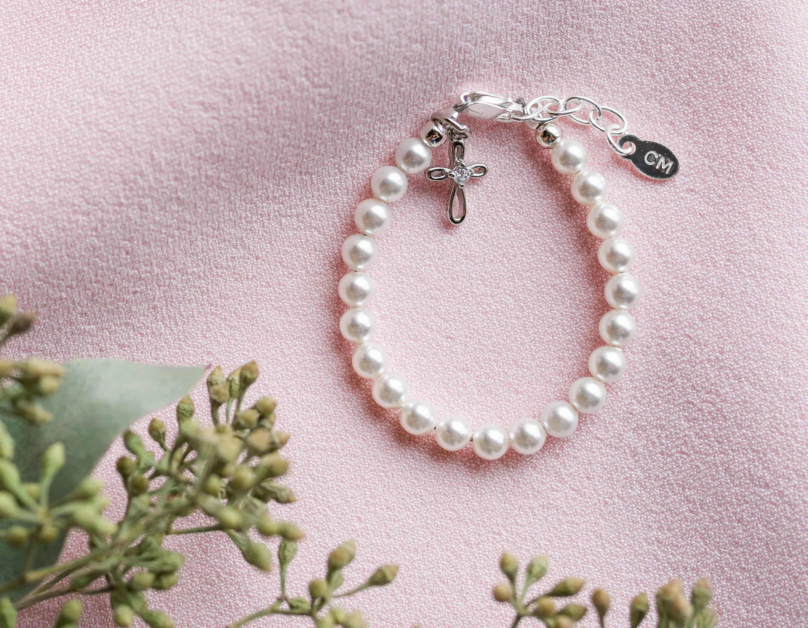Girls Silver Pearl Baby Baptism Bracelet, 1st Communion Gift: Large 6-12 Years