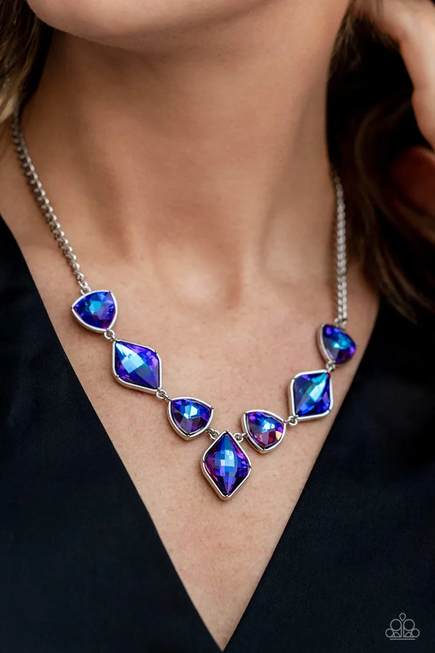 Glittering Geometrics - Purple - Iridescent UV Gem Paparazzi Short Necklace - December 2022 Life of the Party Exclusive
