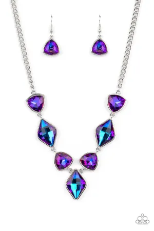 Glittering Geometrics - Purple - Iridescent UV Gem Paparazzi Short Necklace - December 2022 Life of the Party Exclusive