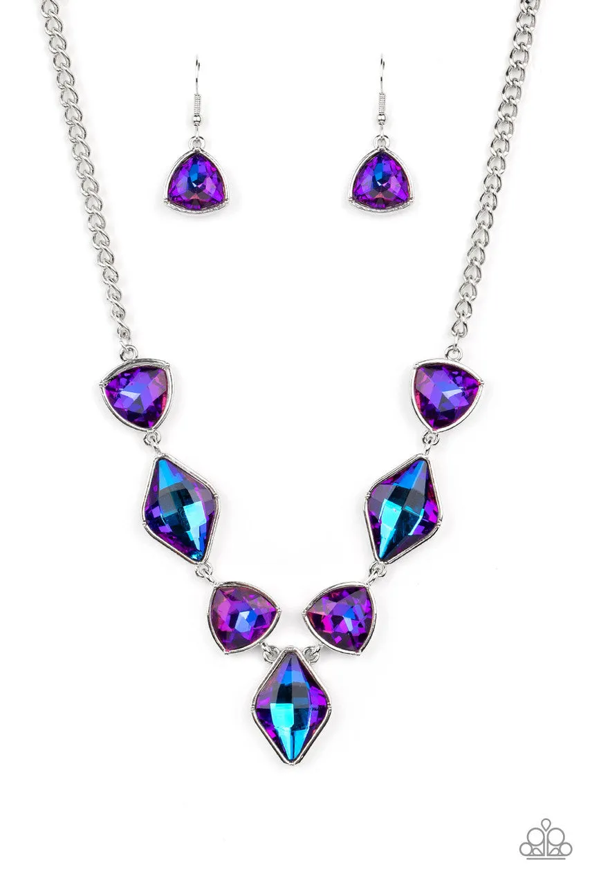 Glittering Geometrics - Purple - Iridescent UV Gem Paparazzi Short Necklace - December 2022 Life of the Party Exclusive