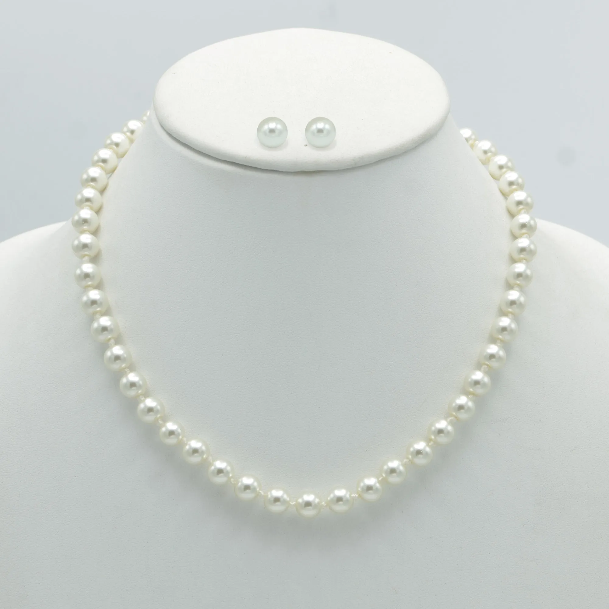 Gold 8Mm Cream Pearl Necklace And Earrings Set# SWY-18014GDCM(KNG4/NC17-18)