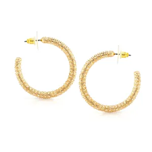 GOLD CRYSTAL HOOP EARRINGS #SQJ1134996E GD (Showroom)