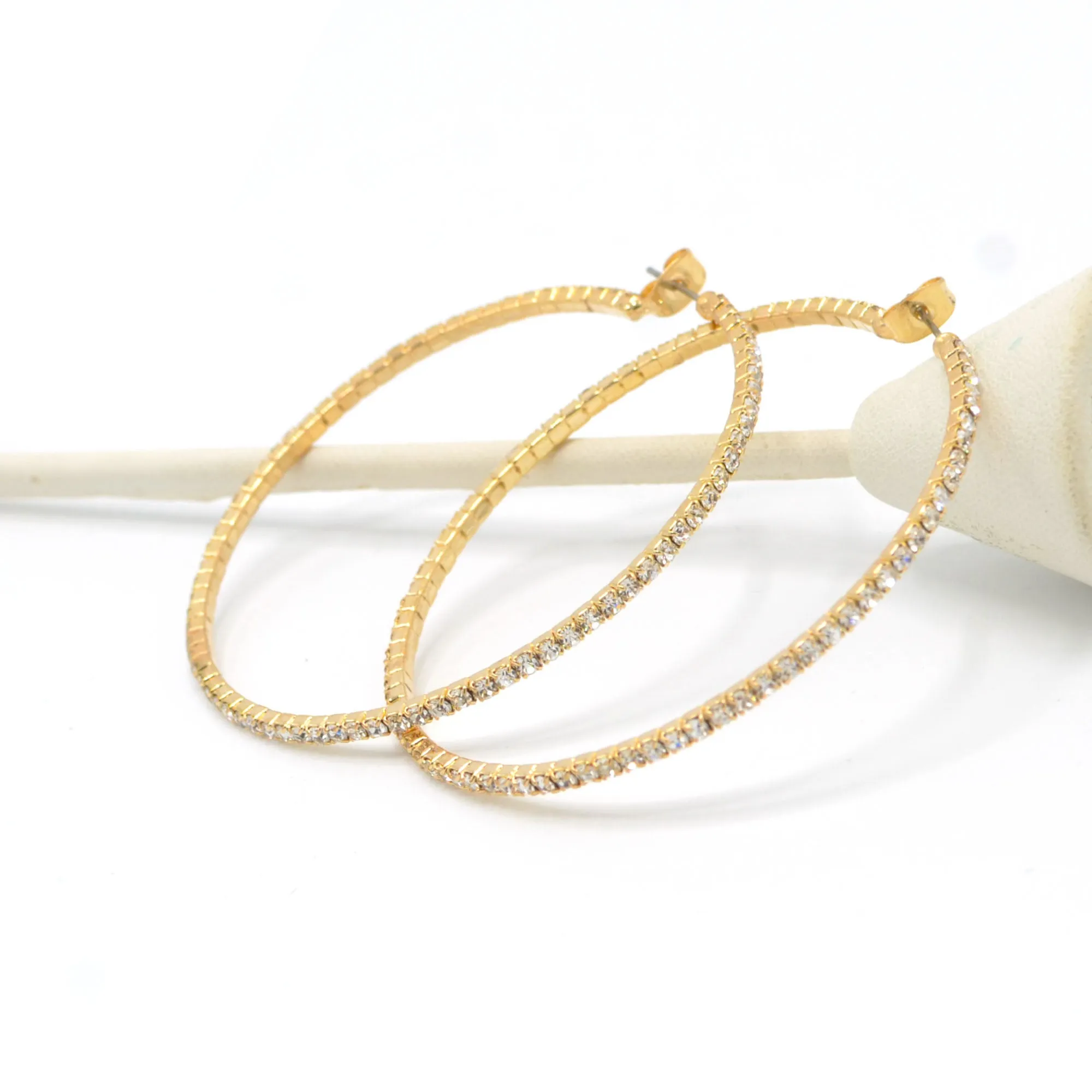 GOLD CRYSTAL RHINESTONE HOOP EARRINGS SET # HNE90639GC(ME5)