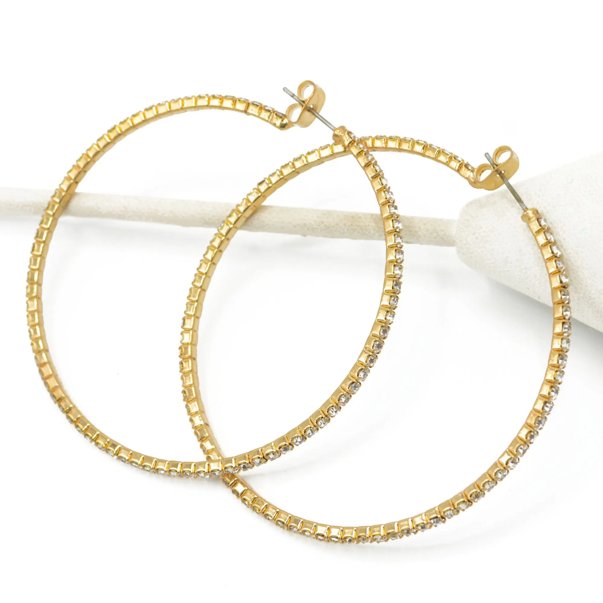 GOLD CRYSTAL RHINESTONE HOOP EARRINGS SET # HNE90639GC(ME5)
