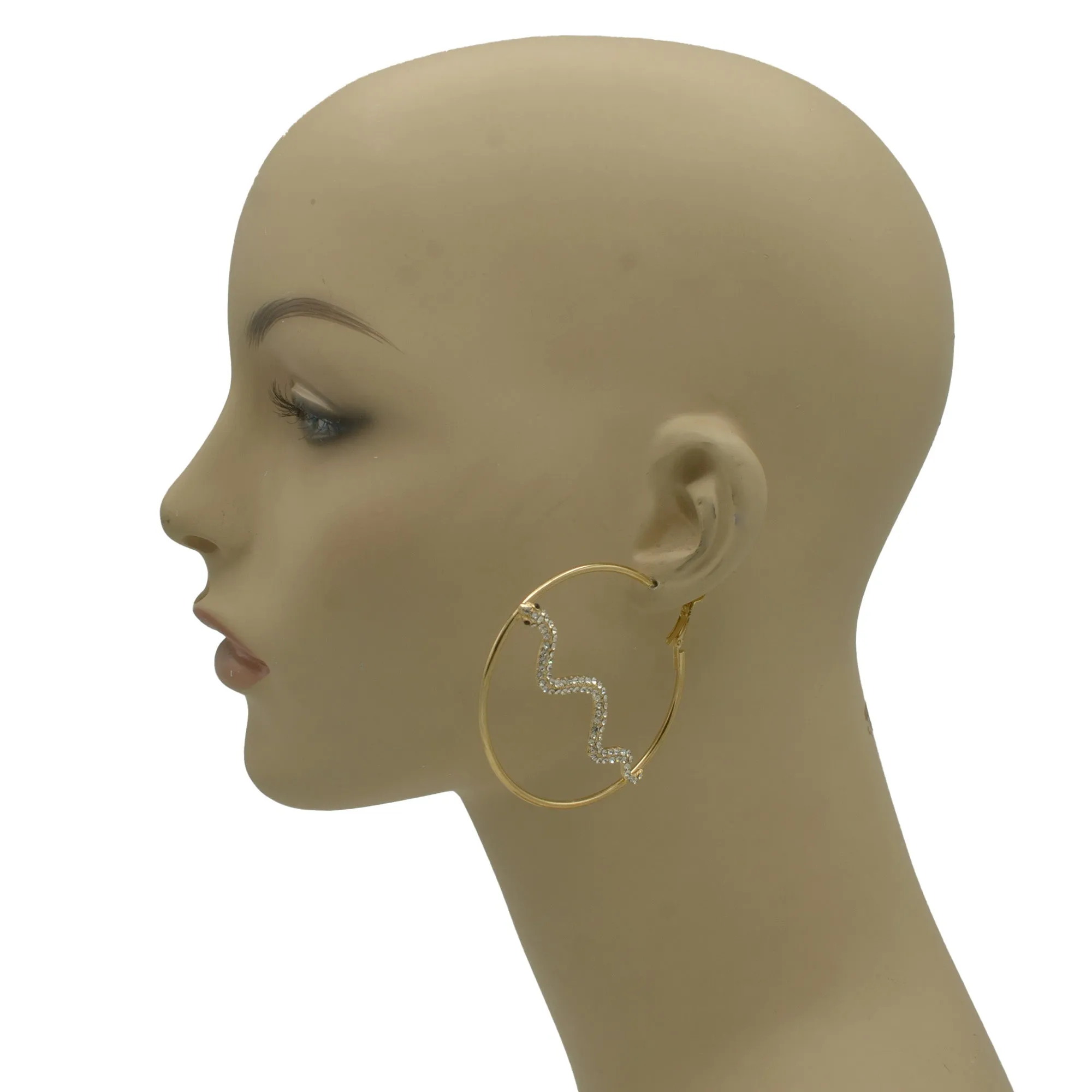 GOLD CRYSTAL RHINESTONES SNAKE HOOP EARRINGS #HNE90708.   NB18