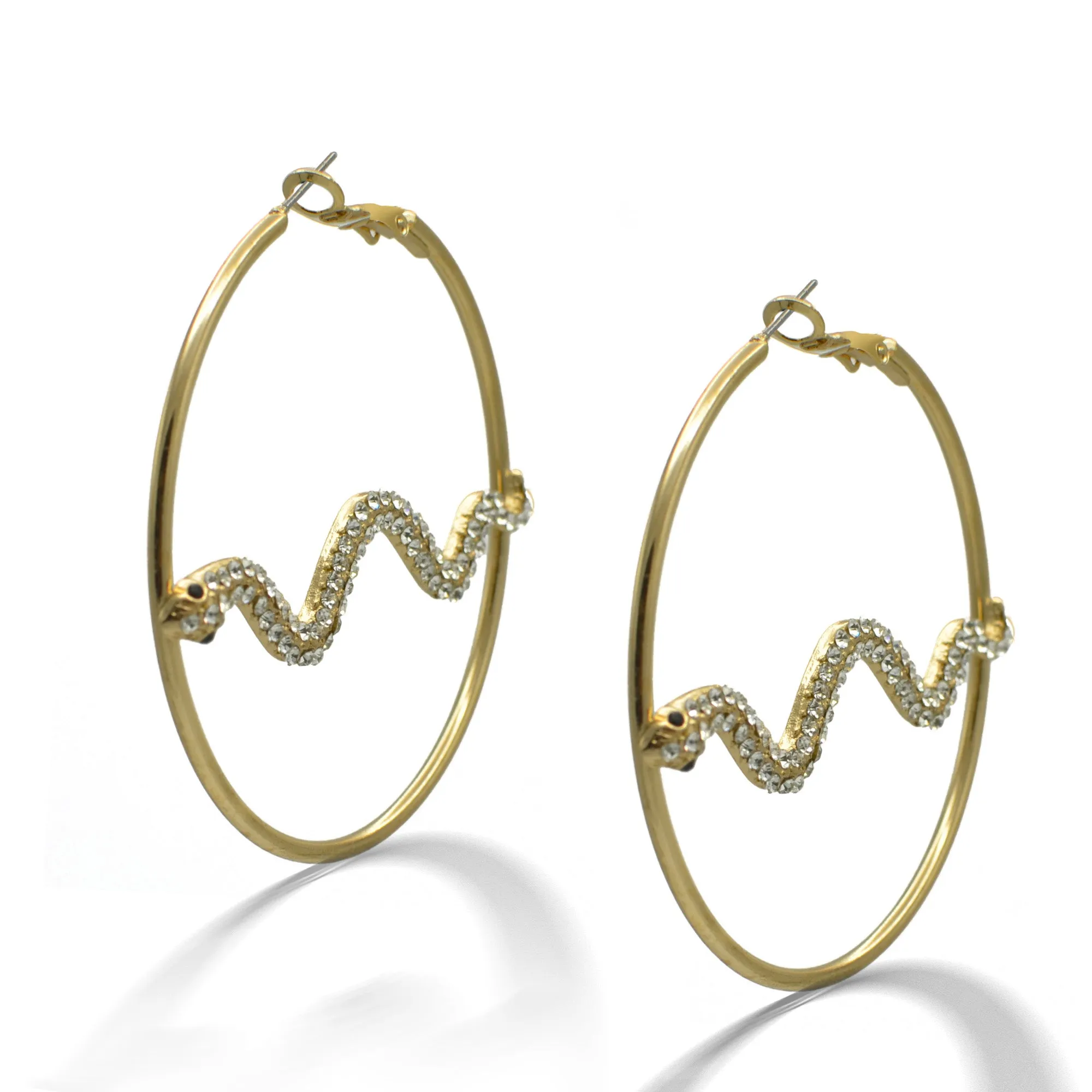 GOLD CRYSTAL RHINESTONES SNAKE HOOP EARRINGS #HNE90708.   NB18