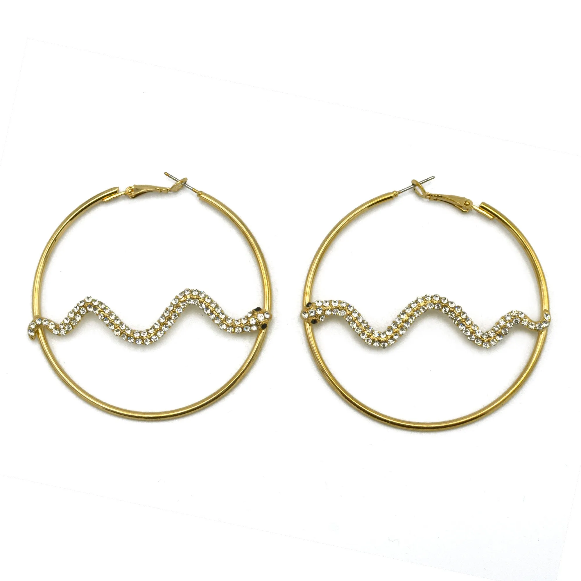GOLD CRYSTAL RHINESTONES SNAKE HOOP EARRINGS #HNE90708.   NB18