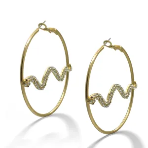 GOLD CRYSTAL RHINESTONES SNAKE HOOP EARRINGS #HNE90708.   NB18