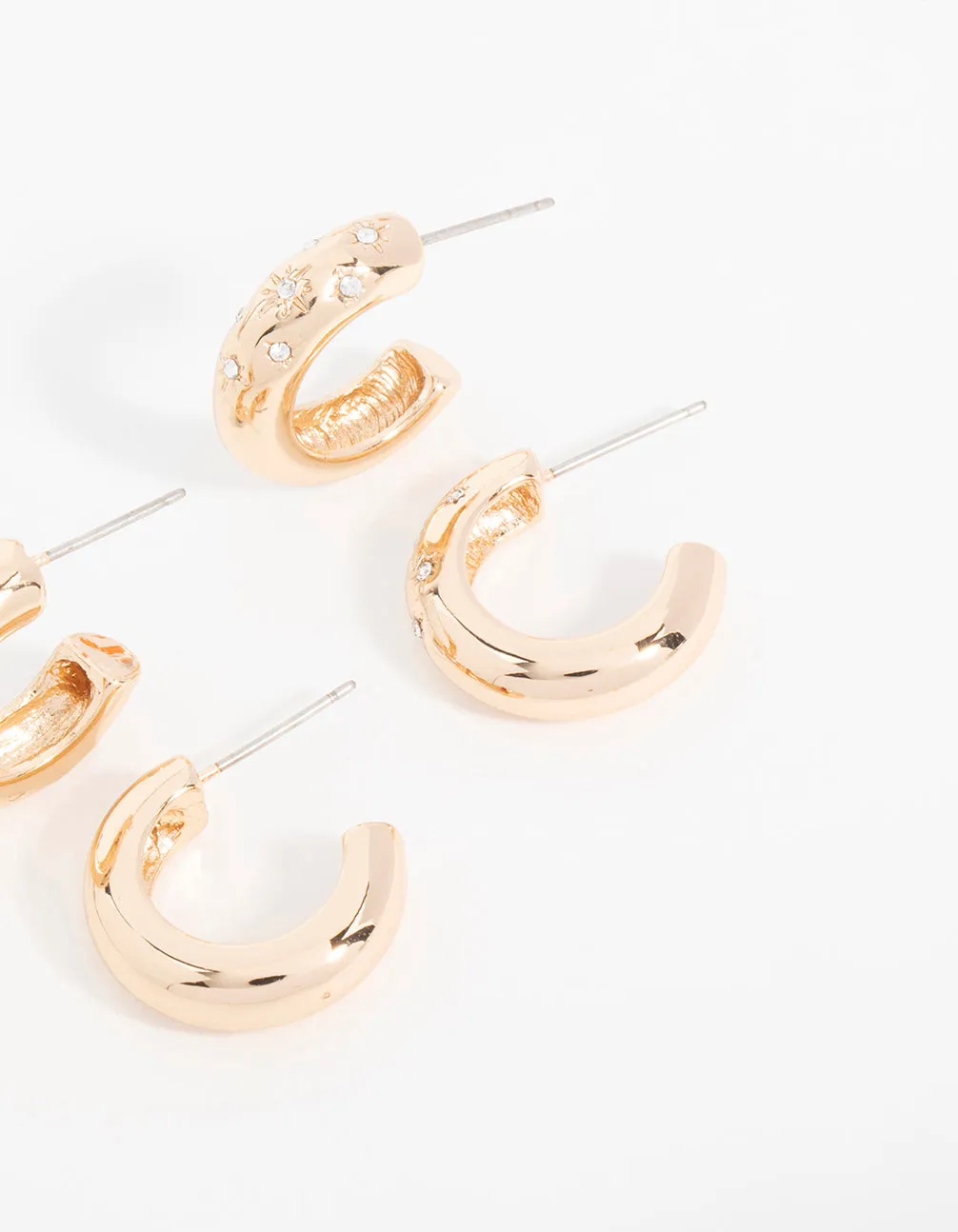 Gold Diamante Sun Detail Hoop Earrings 2-Pack